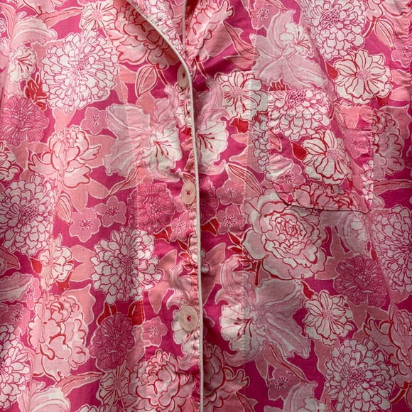 Lilly Pulitzer Pajama Top Womens M Pink Tropical Floral Print Button Up - Picture 3 of 13